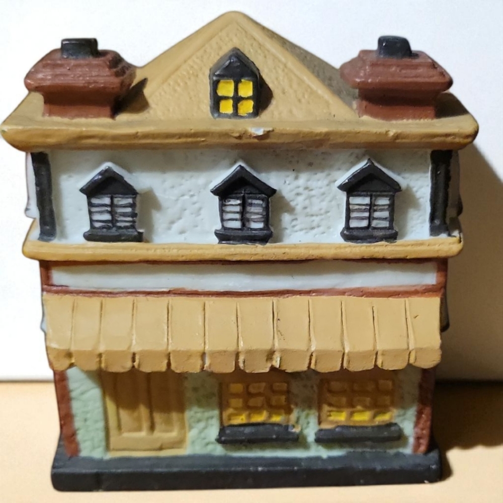 Vtg Mini Town Village 2 Story Business Awning Figurine Collectible